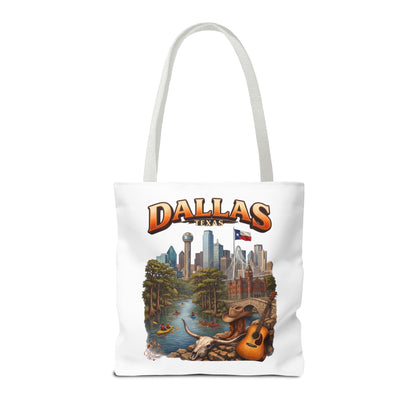 Dallas Texas Scenic Tote Bag – City Skyline & Guitar Souvenir Tote