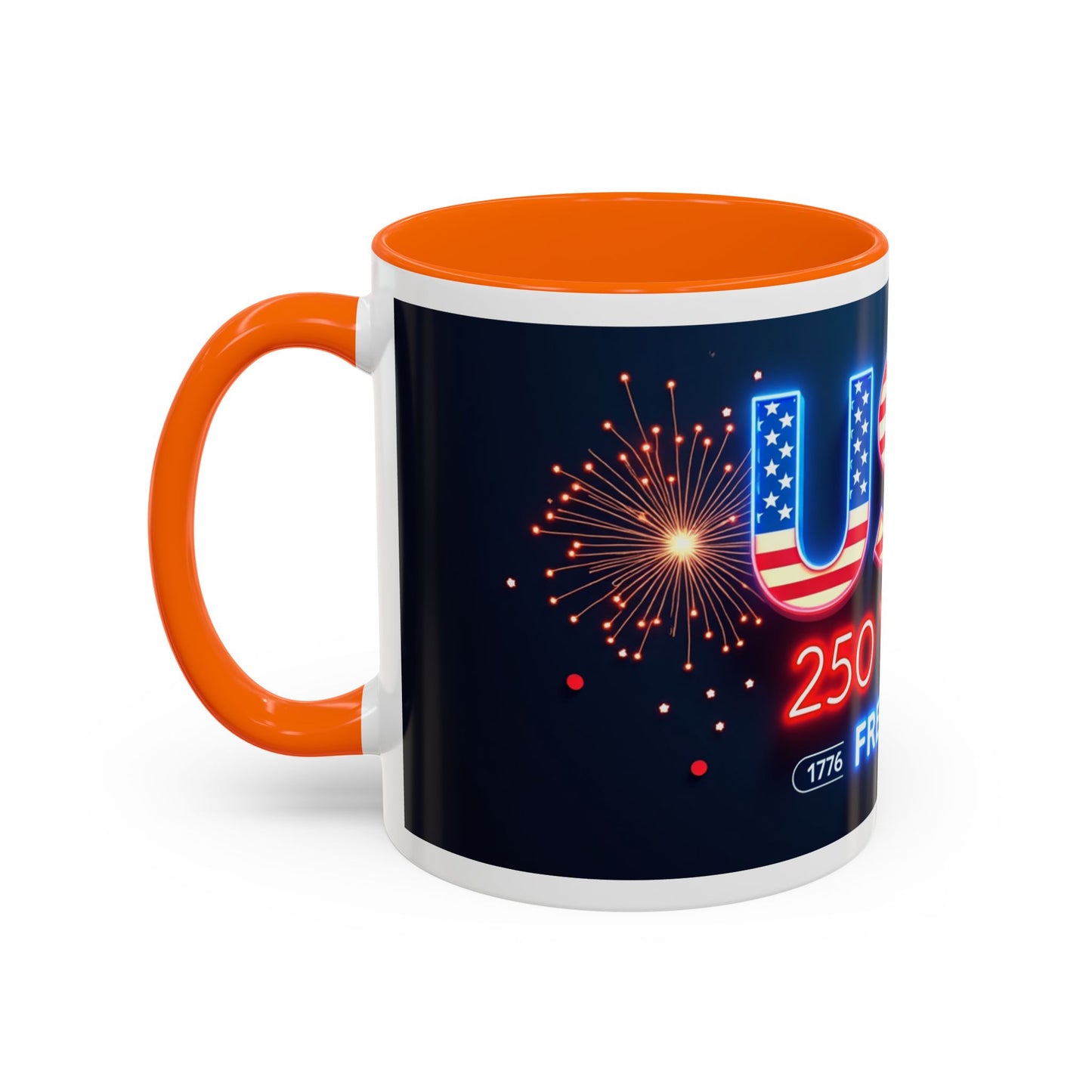 USA 250 Years of Freedom Accent Coffee Mug — Patriotic 1776–2026 Fireworks Design (11/15oz)