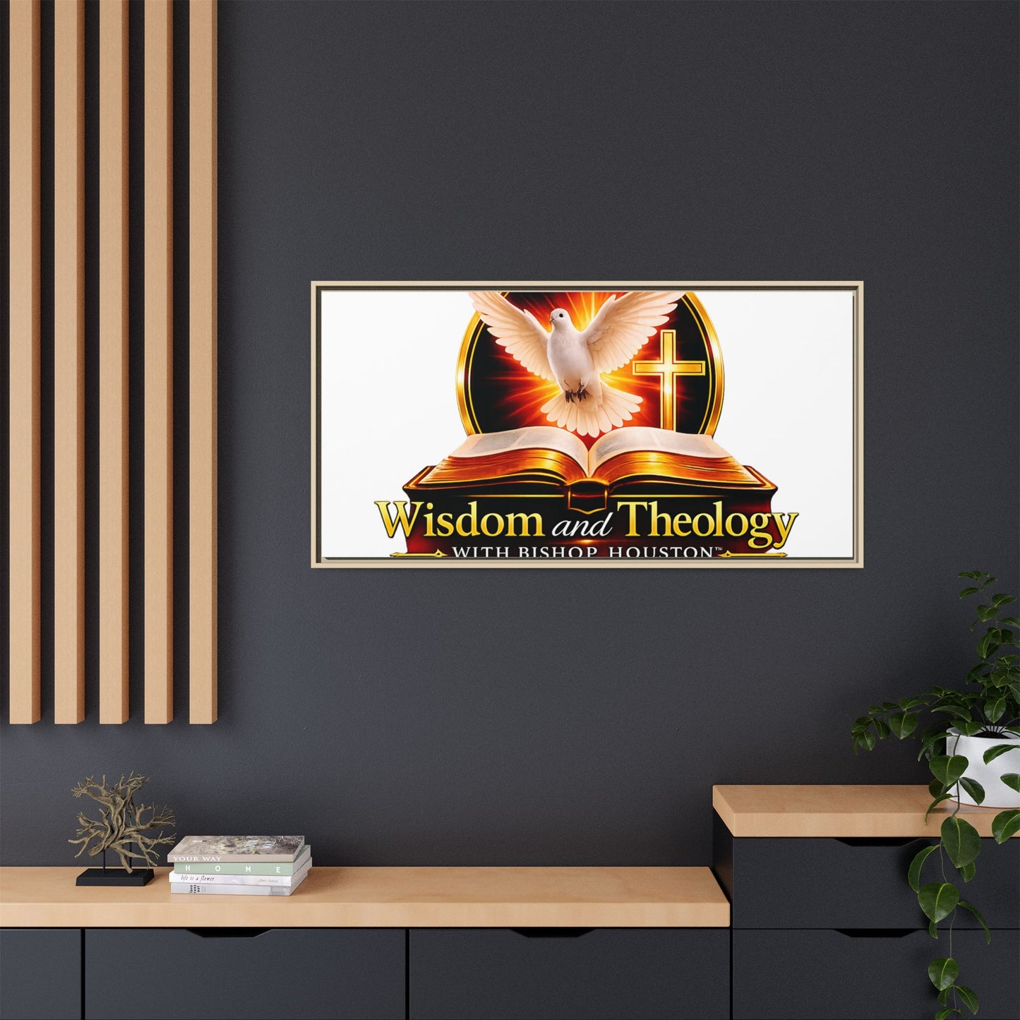 Framed Canvas Print — "Wisdom and Theology" Dove & Bible Wall Art