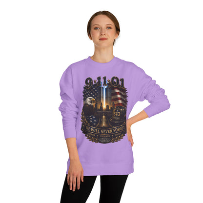 9/11 Remembrance Crewneck Sweatshirt — We Will Never Forget Memorial Tee