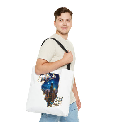 Illinois Skyline Tote Bag — "City of Broad Shoulders" Chicago Night Design