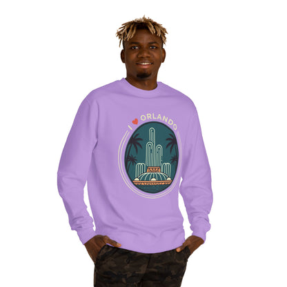 Orlando Fountain Crewneck Sweatshirt — Retro Palm Tree Cityscape