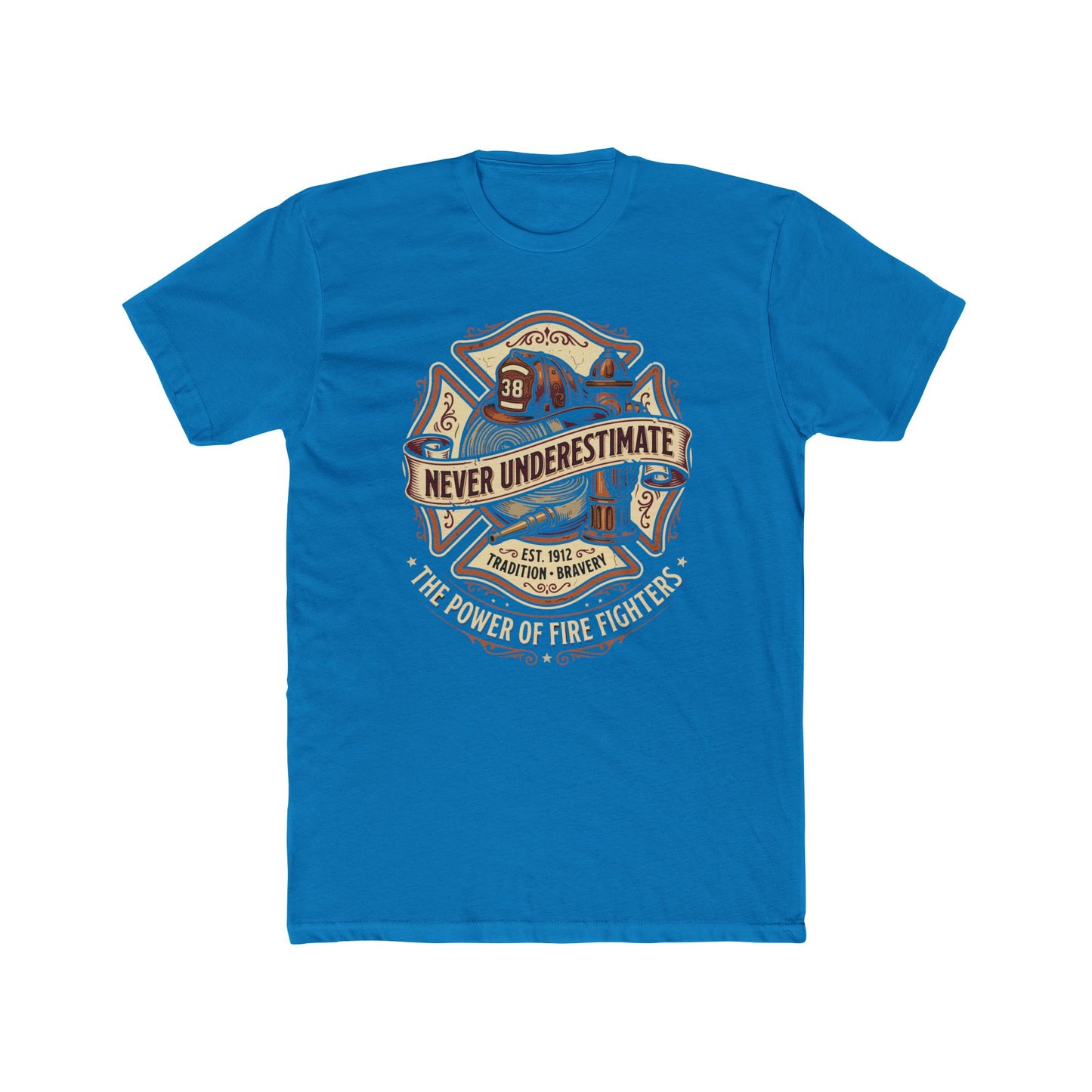 Firefighter Tee - "Never Underestimate" Vintage Firefighter Helmet Design