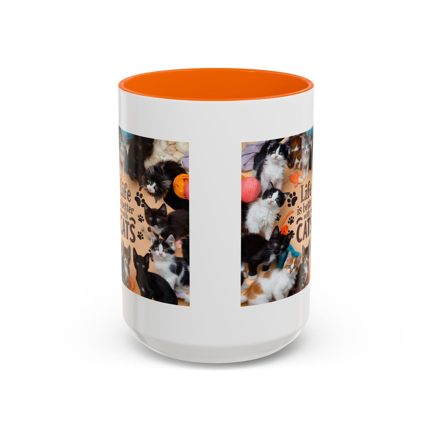 Cat Lover Accent Coffee Mug — “Life Is Better With Cats” 11/15oz