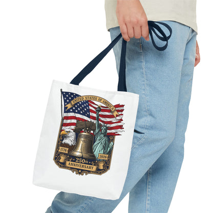 Patriotic 250th Anniversary Tote Bag — USA Flag, Liberty Bell & Eagle Design