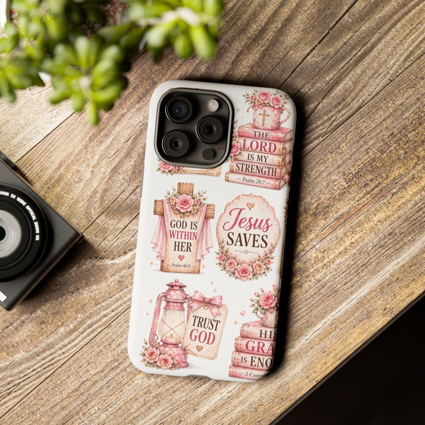 Christian Phone Case — Jesus Saves Floral Tough Case with 'God Is Within Her' & 'Trust God' Design