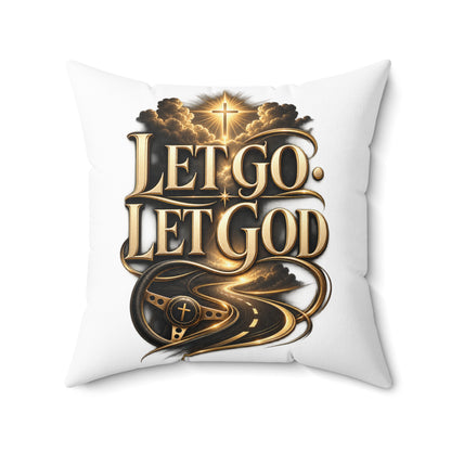Let Go Let God Decorative Pillow — Inspirational Christian Throw Pillow with Cross & Script