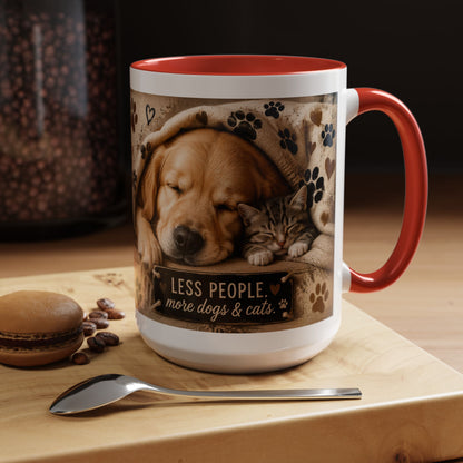 Dog & Cat Coffee Mug - "Less People, More Dogs & Cats" Accent Ceramic Mug