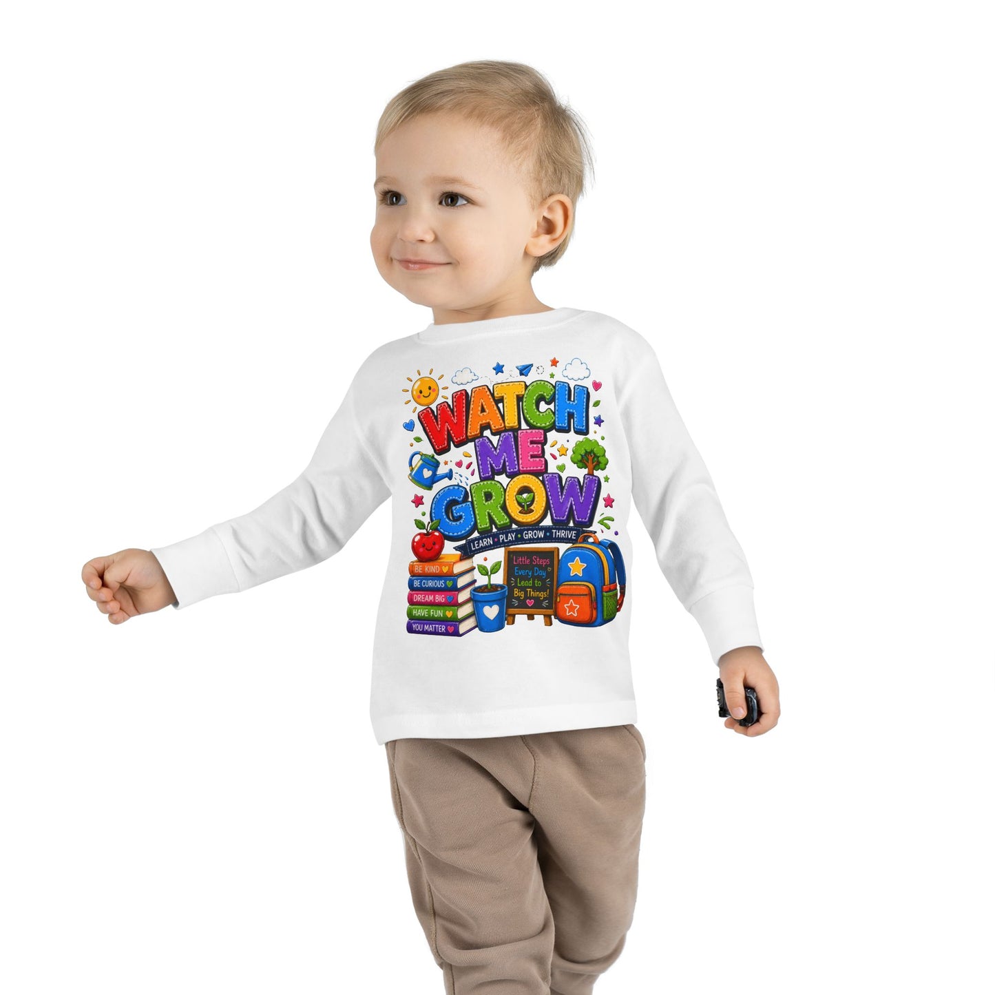 Watch Me Grow Toddler Long Sleeve Tee — Back to School Cute Growth Shirt