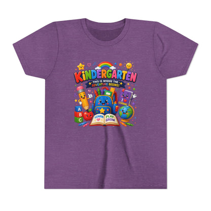 Kindergarten Kids T‑Shirt — 'Kindergarten: This Is Where the Fun Begins' Colorful Back-to-School Tee