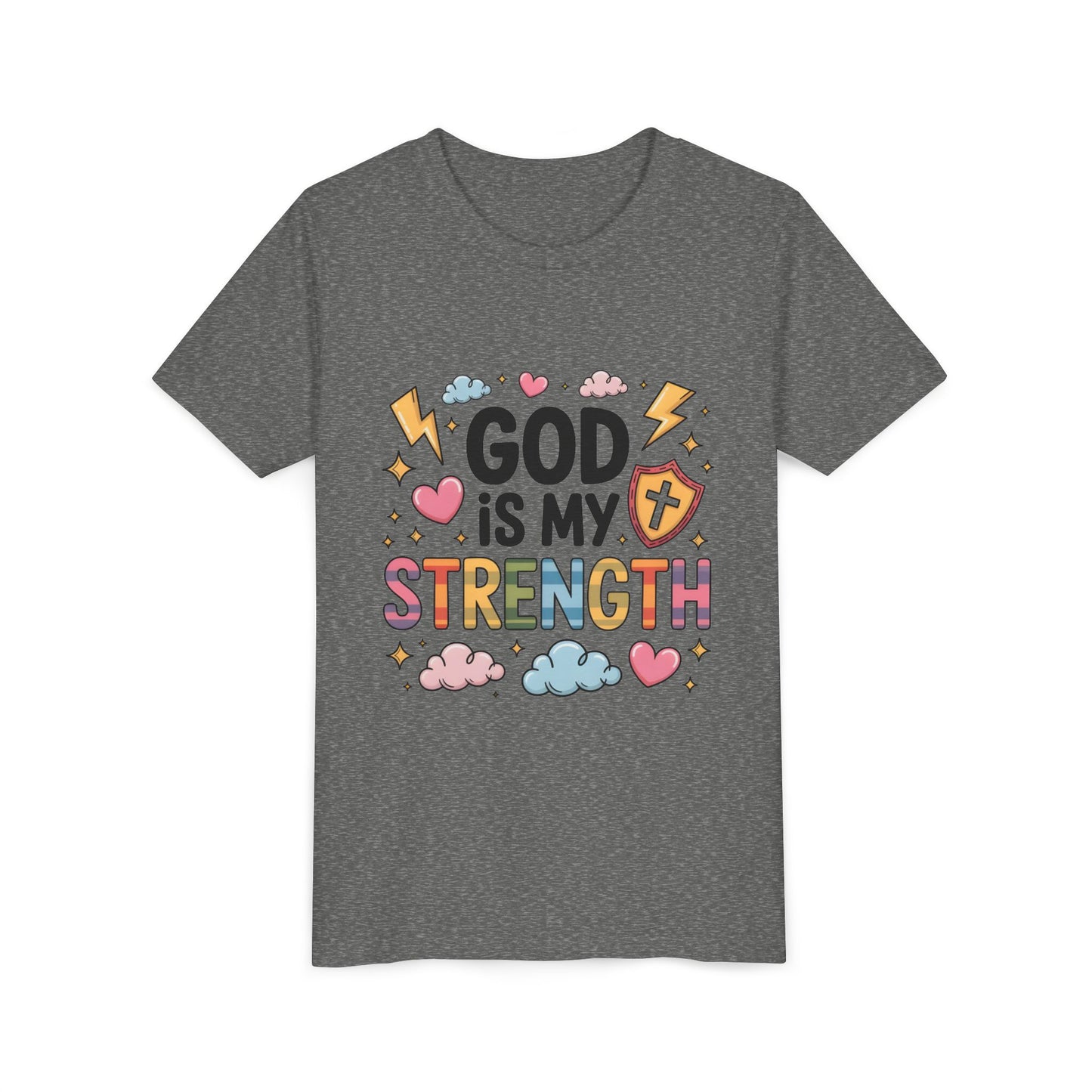 God Is My Strength Youth Tee — Cute Faith-Based Kids T-Shirt