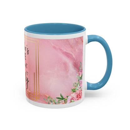 Mother’s Love Accent Coffee Mug — “A Mother's Love is the Heart of the Family” (Pink Floral, 11/15oz)