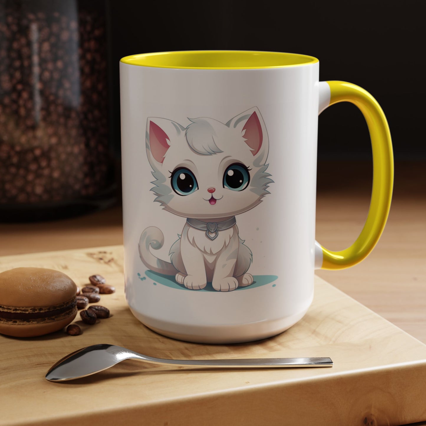 Cute White Kitten Accent Coffee Mug – Adorable Cat Cute Cat Lover Gift