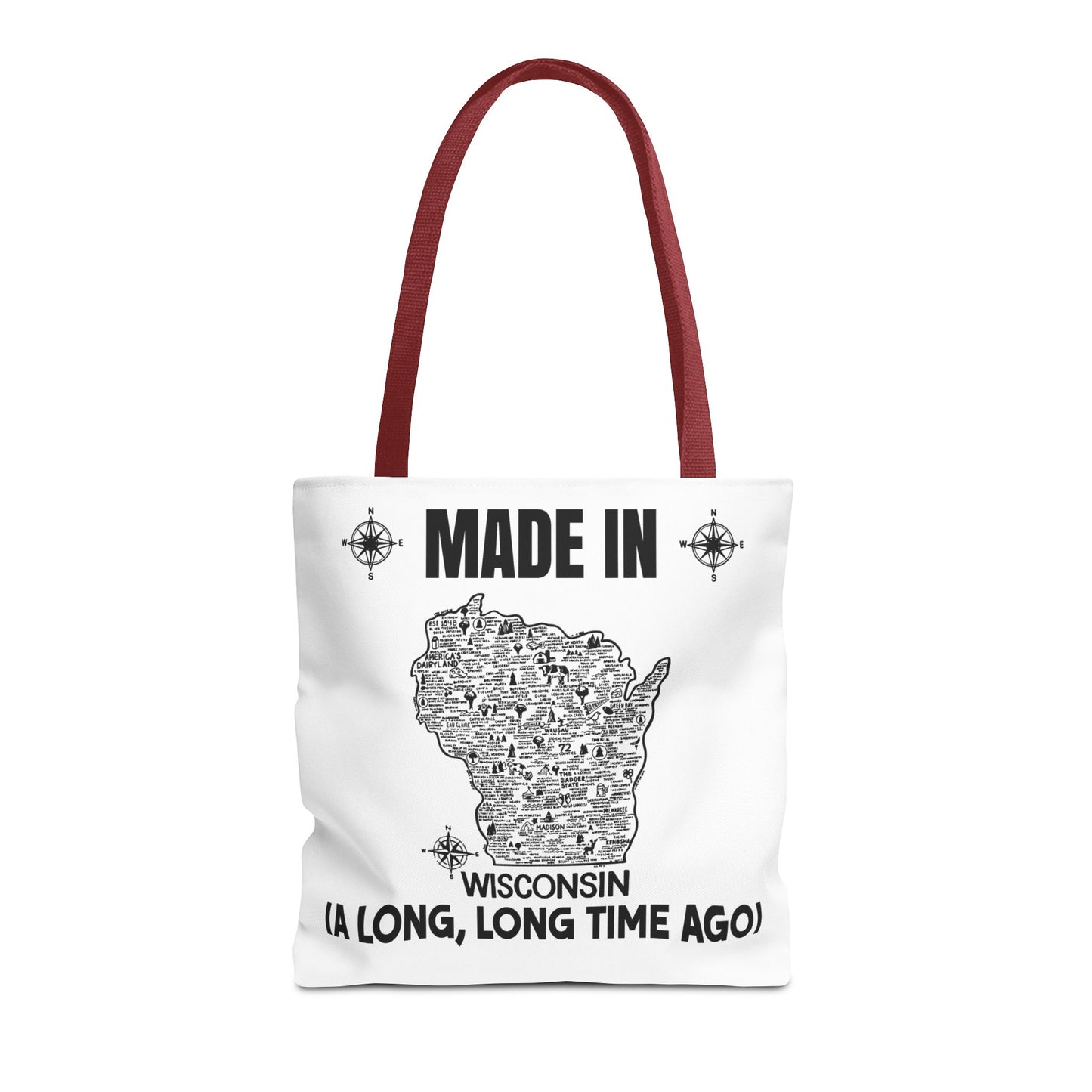 Made in Wisconsin Tote Bag — Vintage Map State Pride Tote ("A Long, Long Time Ago")