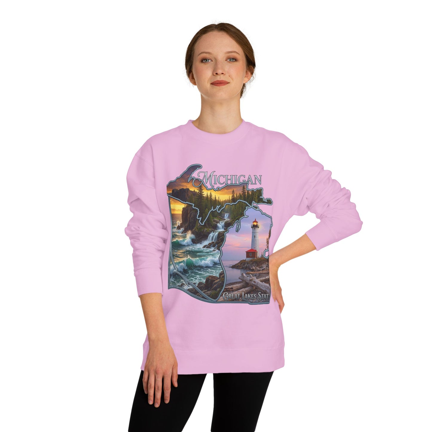 Michigan Lakes State Sweatshirt — Lighthouse & Great Lakes Scenic Pullover