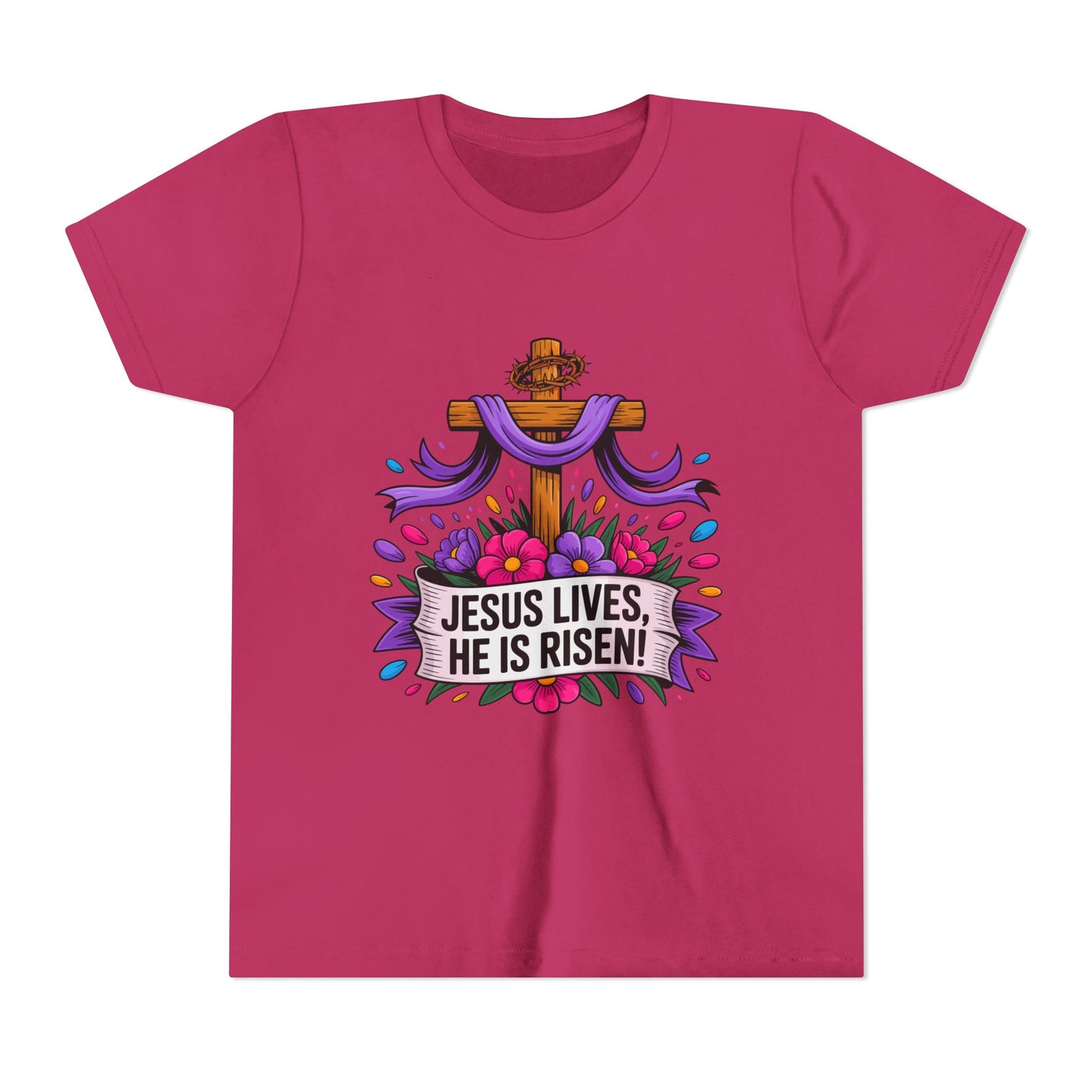 Youth Tee — "Jesus Lives, He Is Risen!" Easter Christian Tee