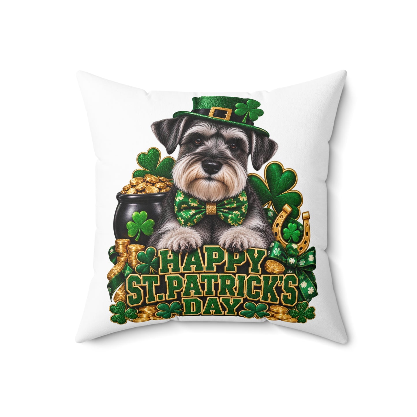 St. Patrick's Schnauzer Pillow — Happy St. Patrick’s Day Decorative Throw Pillow