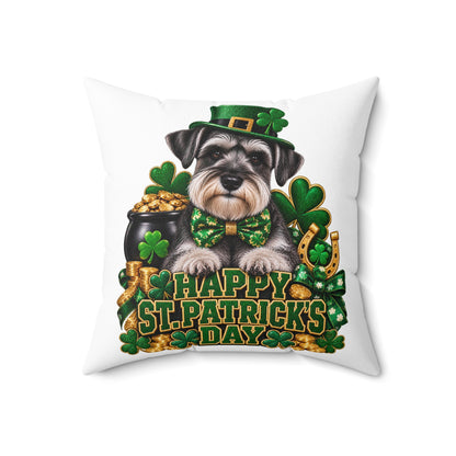 St. Patrick's Schnauzer Pillow — Happy St. Patrick’s Day Decorative Throw Pillow