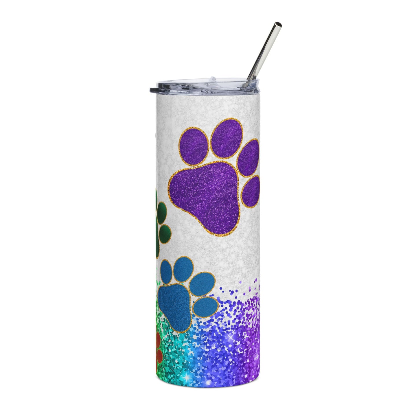 20oz Stainless Tumbler — “Life Is Better With A Dog” Rainbow Paw Print Travel Cup