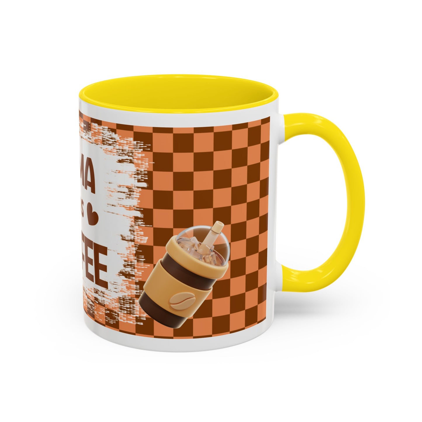 Mama Needs Coffee Accent Mug — 11/15oz Brown Checkered Coffee Cup