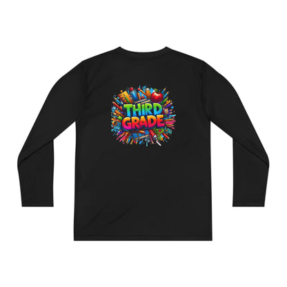 Third Grade Youth Long Sleeve Tee — Colorful School Supplies Design