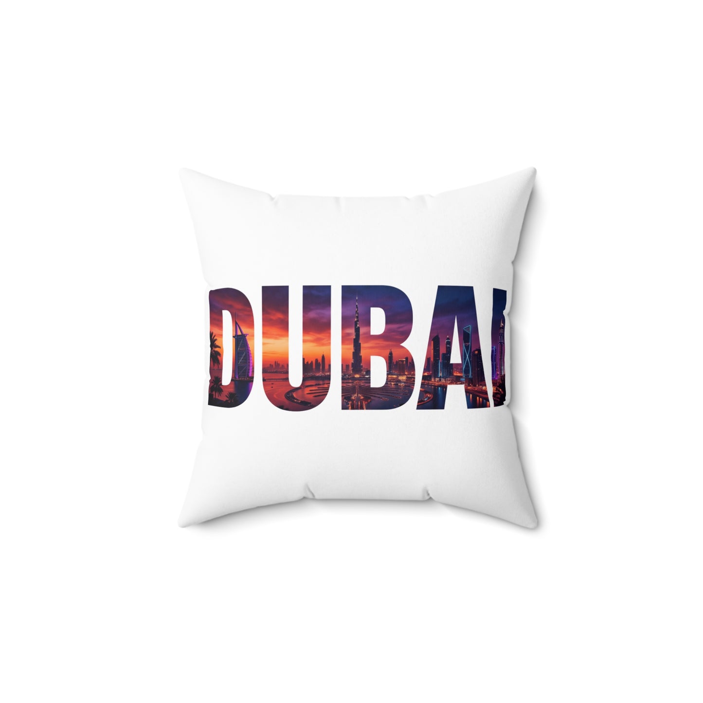 Dubai Skyline Photo-Text Throw Pillow — Travel Souvenir Decorative Cushion