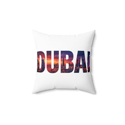 Dubai Skyline Photo-Text Throw Pillow — Travel Souvenir Decorative Cushion
