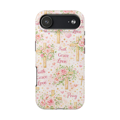 Faith Grace Love Cross Phone Case | Christian Floral iPhone Case