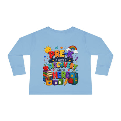 Pre-K Discovery Toddler Long Sleeve Tee – “A World of Discovery Starts Here”