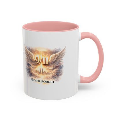 9/11 Never Forget Accent Coffee Mug — Memorial Tribute Ceramic Mug