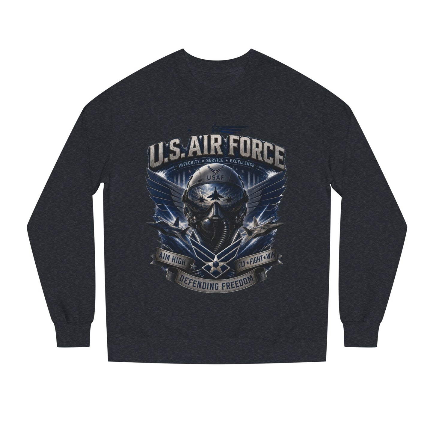 U.S. Air Force Crewneck Sweatshirt — Tactical Skull Wings "Defending Freedom"