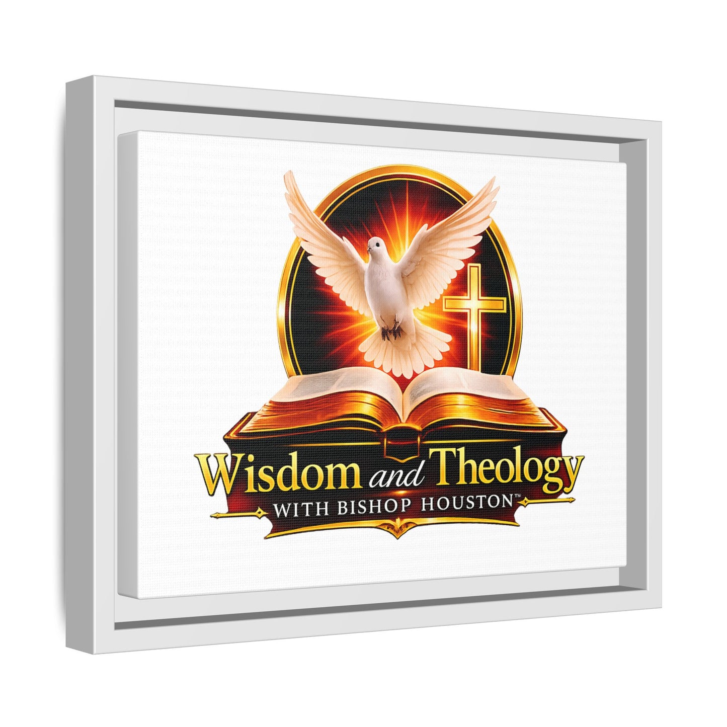 Framed Canvas Print — "Wisdom and Theology" Dove & Bible Wall Art
