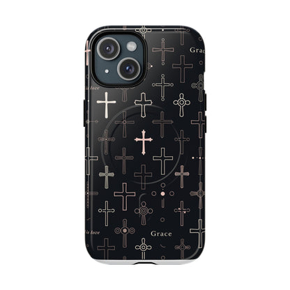 Magnetic Phone Case — Black Crosses "Grace" Protective Cover