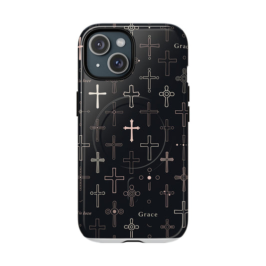 Magnetic Phone Case — Black Crosses "Grace" Protective Cover