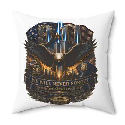 9/11 Memorial Eagle Pillow — "We Will Never Forget" Tribute Accent Pillow