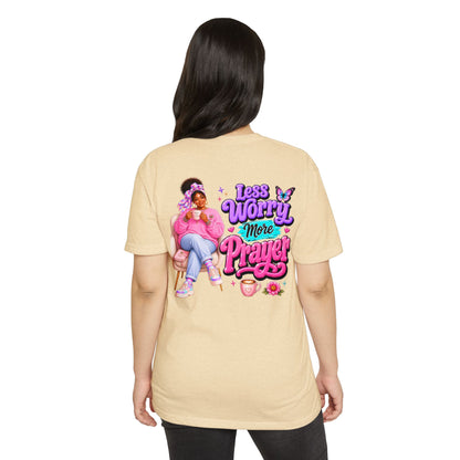 Less Worry More Prayer Tee — Inspirational Christian Graphic T-Shirt