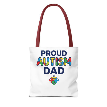 Proud Autism Dad Tote Bag — Colorful Puzzle-Heart Support Gift