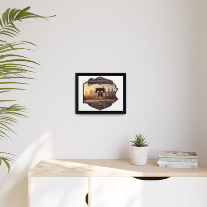 Pennsylvania Keystone State Framed Canvas Wall Art — Liberty Bell & Philadelphia Skyline