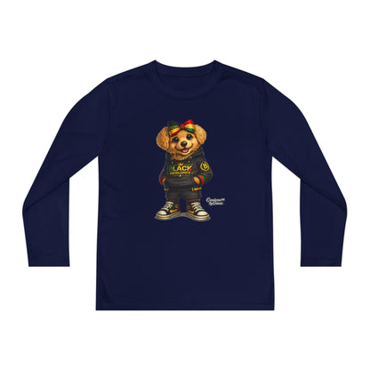 Youth Long Sleeve Tee — Trendy Bear Graphic "Black Excellence"