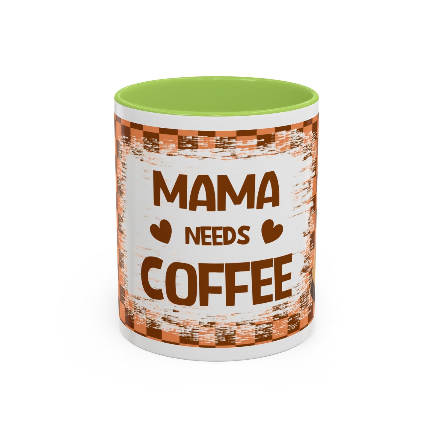Mama Needs Coffee Accent Mug — 11/15oz Brown Checkered Coffee Cup