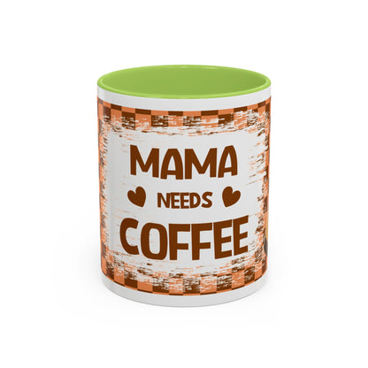 Mama Needs Coffee Accent Mug — 11/15oz Brown Checkered Coffee Cup