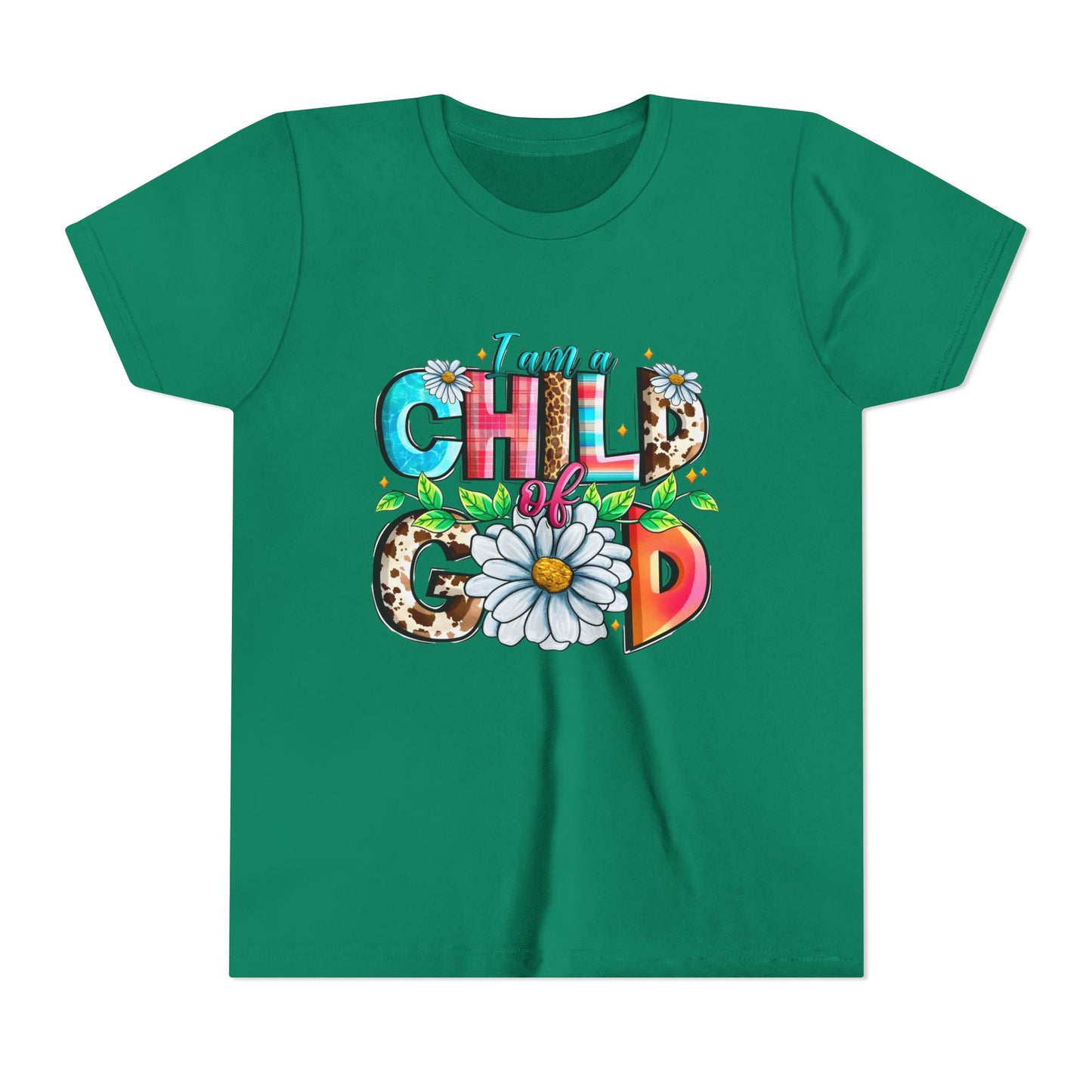 Youth Tee — "I Am a Child of God" Floral Christian Graphic
