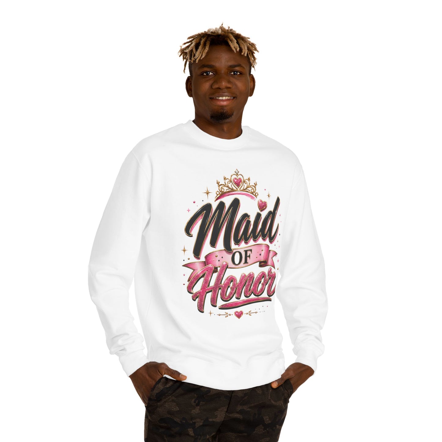 Maid of Honor Sweatshirt — Pink Script Bridal Party Crewneck