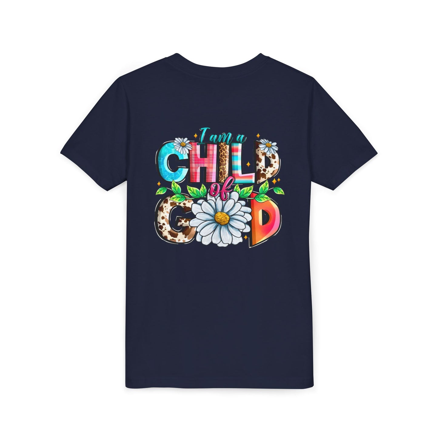 Youth Tee — "I Am a Child of God" Floral Christian Graphic