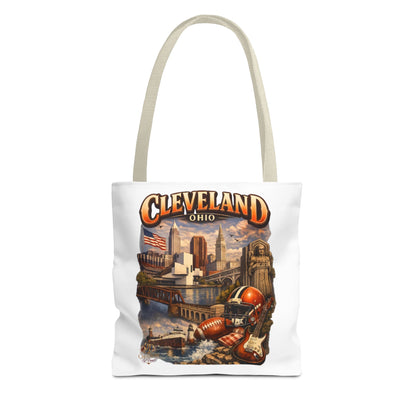 Cleveland Cityscape Tote Bag — Vintage Ohio Skyline & Sports Montage
