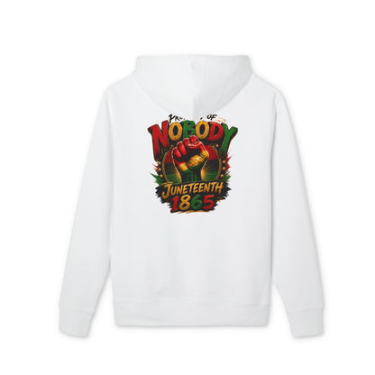 Juneteenth 1865 Hoodie — "Nobody" Raised Fist Celebration Sweatshirt