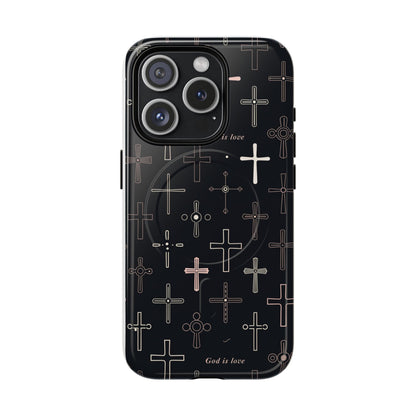 Magnetic Phone Case — Black Cross Pattern with "God is love"