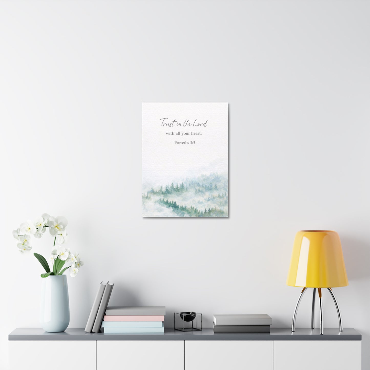 Stretched Canvas - "Trust in the Lord" Proverbs 3:5 Watercolor Forest Wall Art