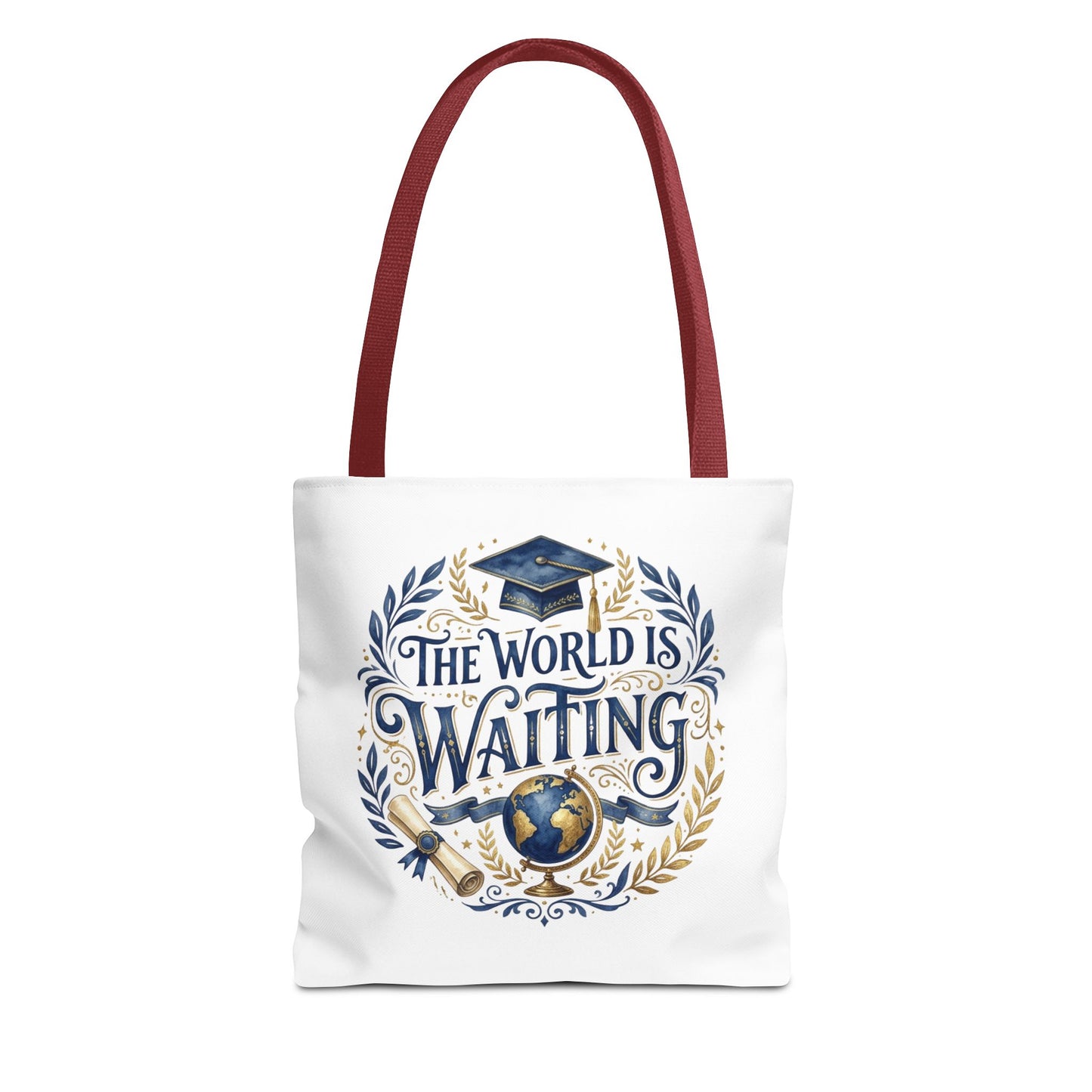 Graduation Tote Bag – "The World Is Waiting" Cap & Globe Design