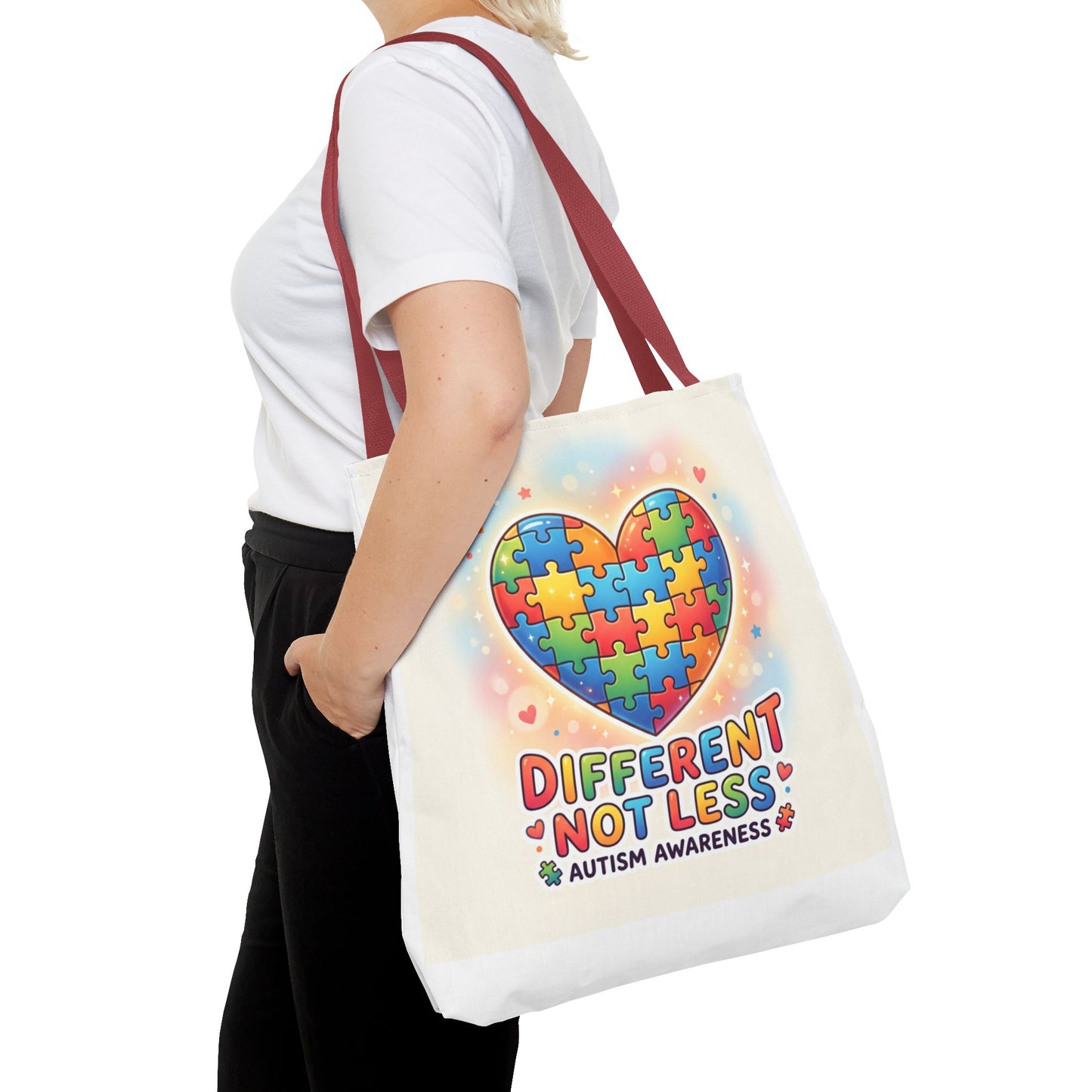 Autism Awareness Tote Bag — "Different Not Less" Puzzle Heart Design